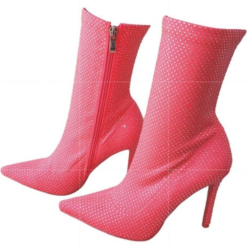 Azalea Wang Life of the Party Pink Embellished Stiletto Boot Barbie Size 9